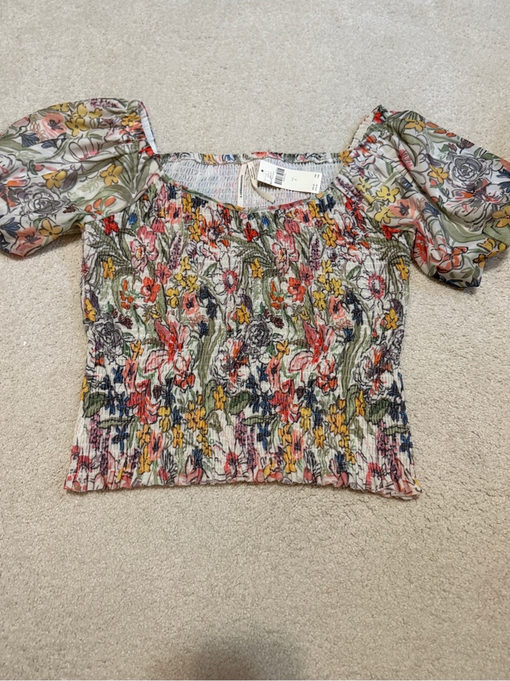 Anthropologie Floral Puff Sleeve Top - Multicolor